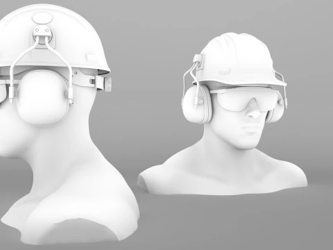 Safety helmet with protective glasses 3D Model