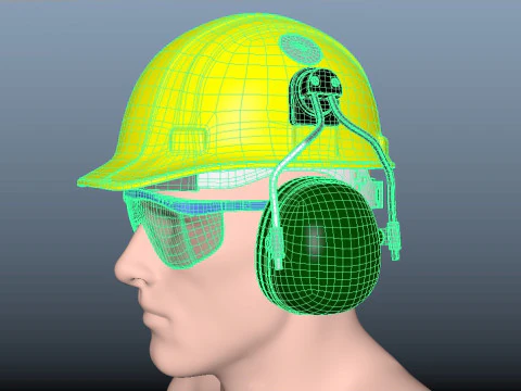 Safety helmet with protective glasses 3D Model