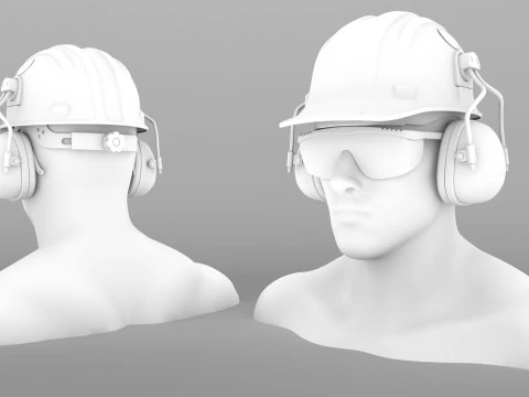 Safety helmet with protective glasses 3D Model