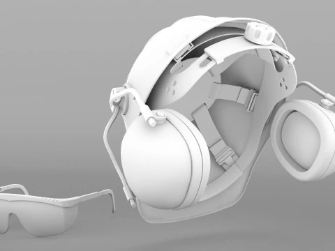 Safety helmet with protective glasses 3D Model