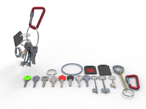 Set Of Keys with chain and carabiner 3D 模型