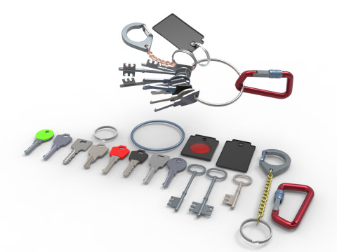 Set Of Keys with chain and carabiner 3D 模型