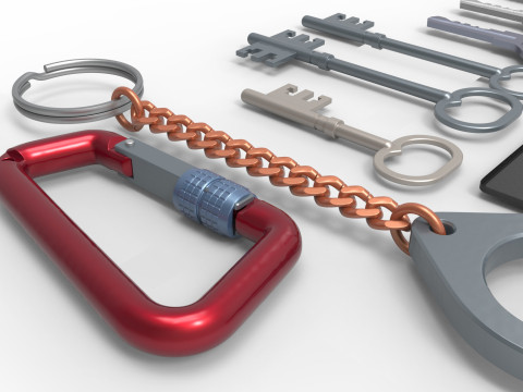 Set Of Keys with chain and carabiner 3D 模型