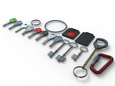 Set Of Keys with chain and carabiner 3D 模型