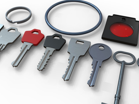 Set Of Keys with chain and carabiner 3D 模型