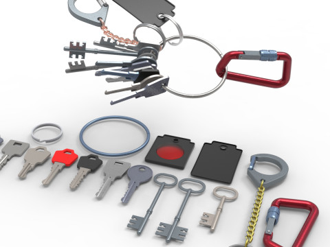 Set Of Keys with chain and carabiner 3D 模型