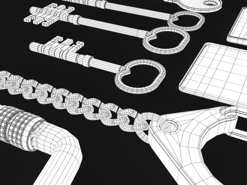 Set Of Keys with chain and carabiner 3D 模型