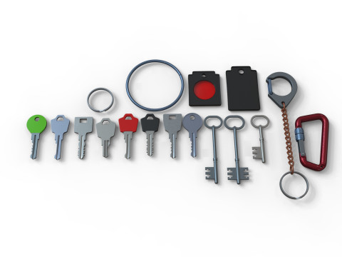 Set Of Keys with chain and carabiner 3D 模型