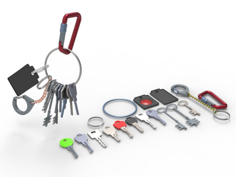 Set Of Keys with chain and carabiner 3D 模型
