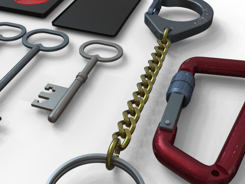 Set Of Keys with chain and carabiner 3D 模型