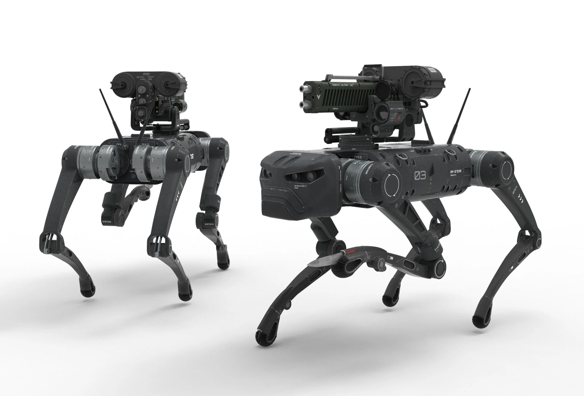 Military Robot Dog with a carbine 3D Model .c4d .max .obj .3ds .fbx .stl .blend 