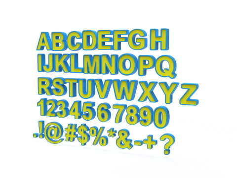 Letters and numbers of the English Alphabet Modelo 3D