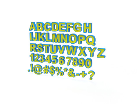 Letters and numbers of the English Alphabet Modelo 3D