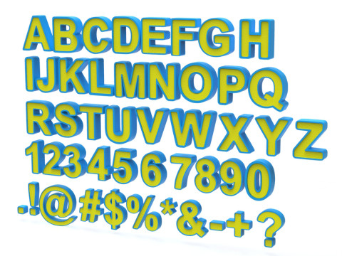 Letters and numbers of the English Alphabet Modelo 3D