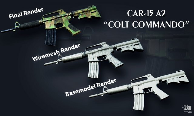 Car-15 a2 colt commando Model 3D .c4d .max .obj .3ds .fbx .stl .blend