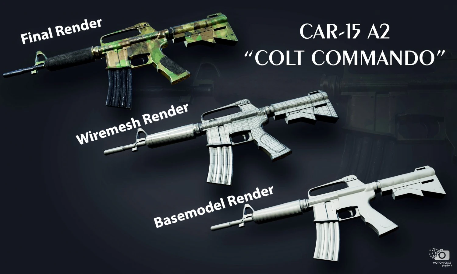 Car-15 a2 colt commando 3D Model .c4d .max .obj .3ds .fbx .stl .blend