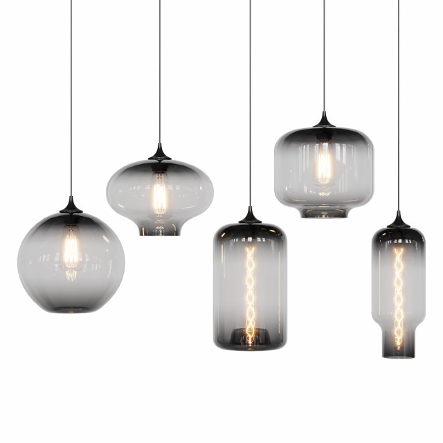 glass pendant lights 5 pendants 2 bulbs Modello 3D .c4d .max .obj .3ds .fbx .stl .blend 