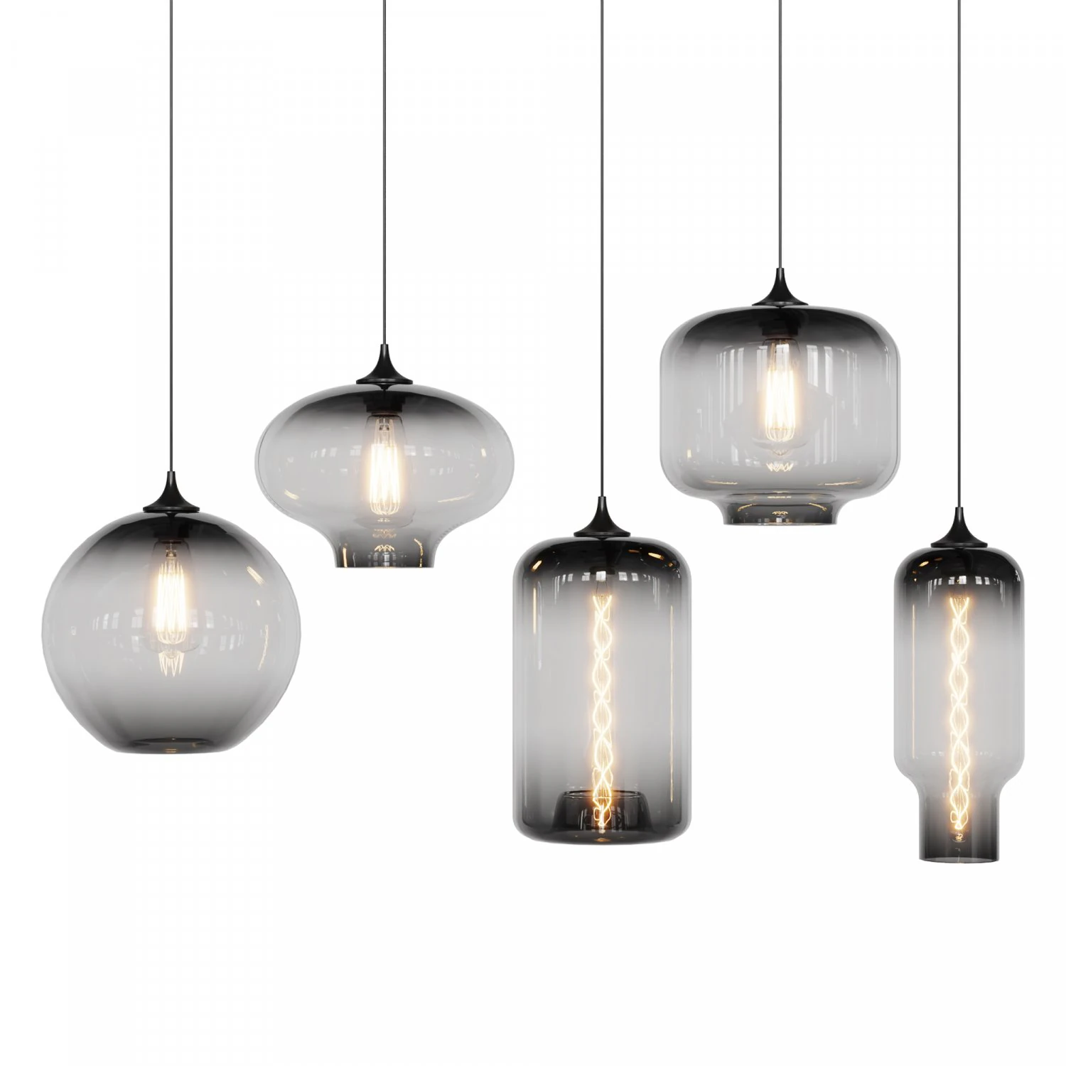 glass pendant lights 5 pendants 2 bulbs 3D Model .c4d .max .obj .3ds .fbx .stl .blend 