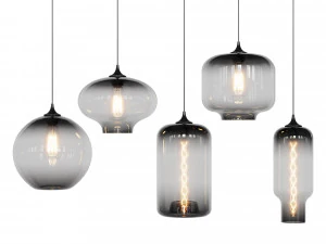 glass pendant lights 5 pendants 2 bulbs 3D Model