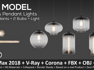 glass pendant lights 5 pendants 2 bulbs Modello 3D