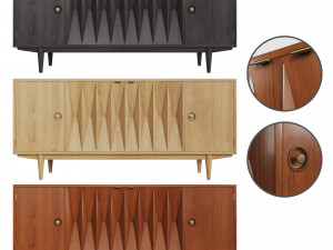 mid-century modern walnut buffet 3 colors 3D Model