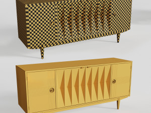 mid-century modern walnut buffet 3 colors 3D Model