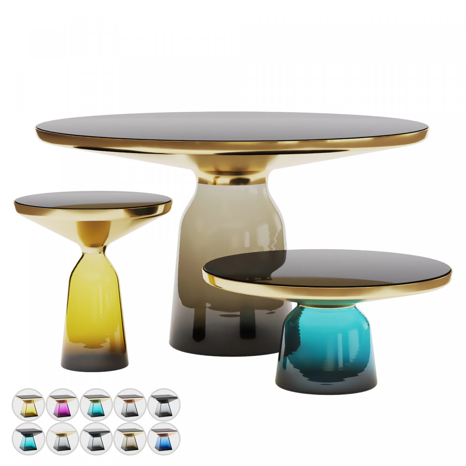 bell tables set - 3 models - 10 materials 3D Model .c4d .max .obj .3ds .fbx .stl .blend 