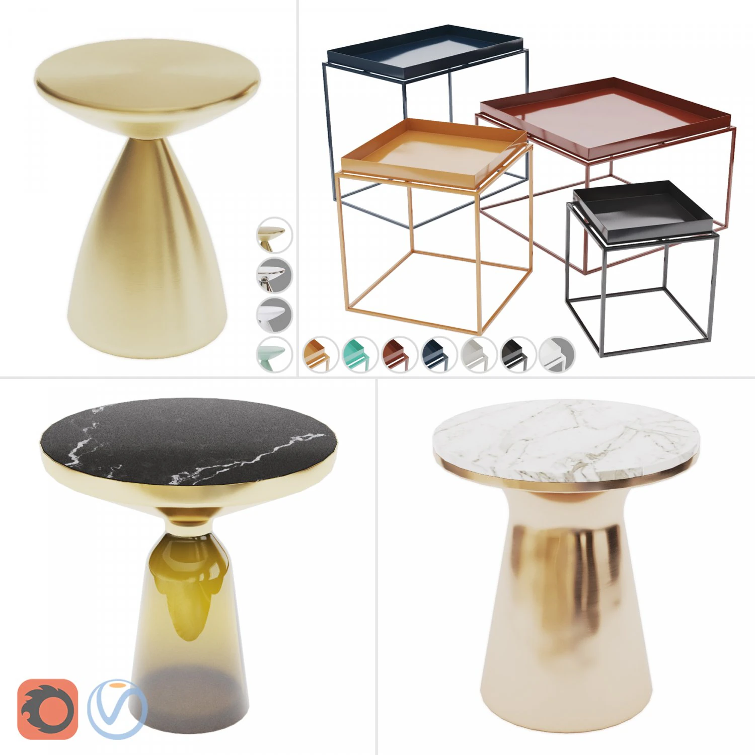 side tables set 03 3D Model .c4d .max .obj .3ds .fbx .stl .blend