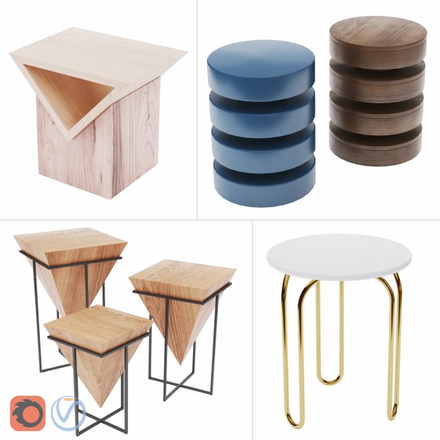 side tables set 04 3D Model .c4d .max .obj .3ds .fbx .stl .blend 