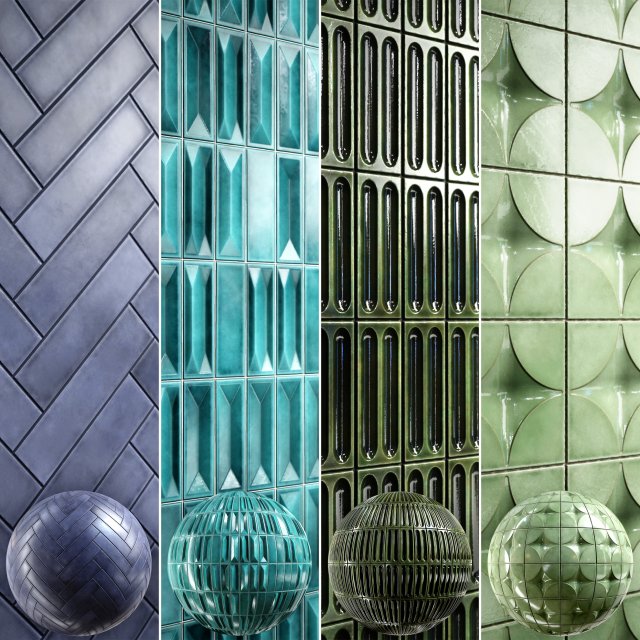 Tile 4K Materials A3 - 4 materials CG टेक्स्चर्स .c4d .max .obj .3ds .fbx .stl .blend 