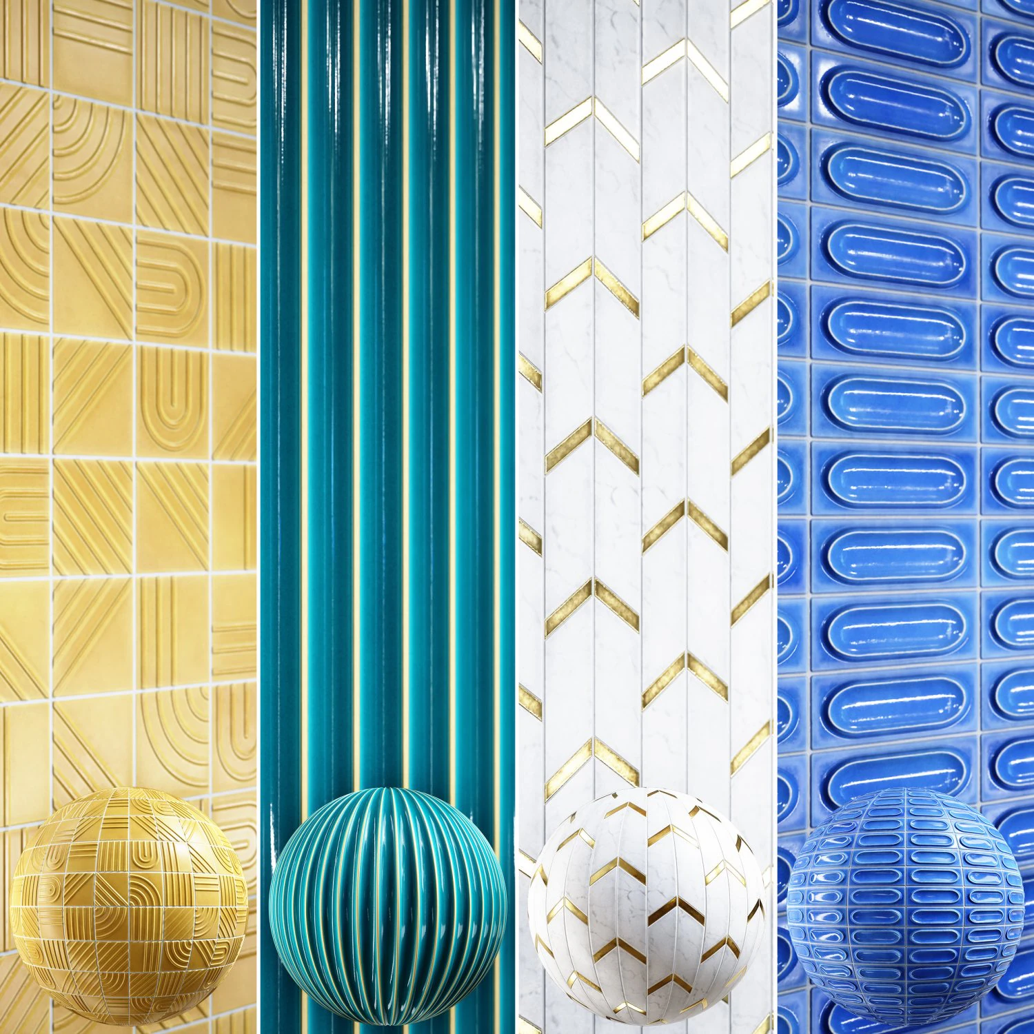 Tile 4K Materials A4 - 4 materials CG Textures .c4d .max .obj .3ds .fbx .stl .blend