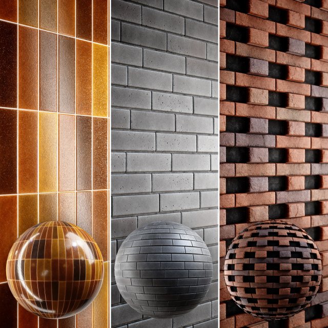 Brick 4K Materials V2-1 - 3 materials CG टेक्स्चर्स .c4d .max .obj .3ds .fbx .stl .blend 