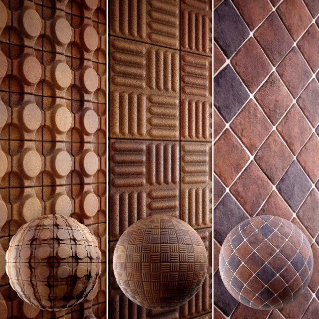 Brick 4K Materials V2-3 - 3 materials CG テクスチャ .c4d .max .obj .3ds .fbx .stl .blend 