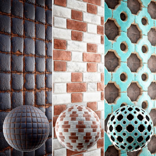 Brick 4K Materials V2-4 - 3 materials CG Textures .c4d .max .obj .3ds .fbx .stl .blend 