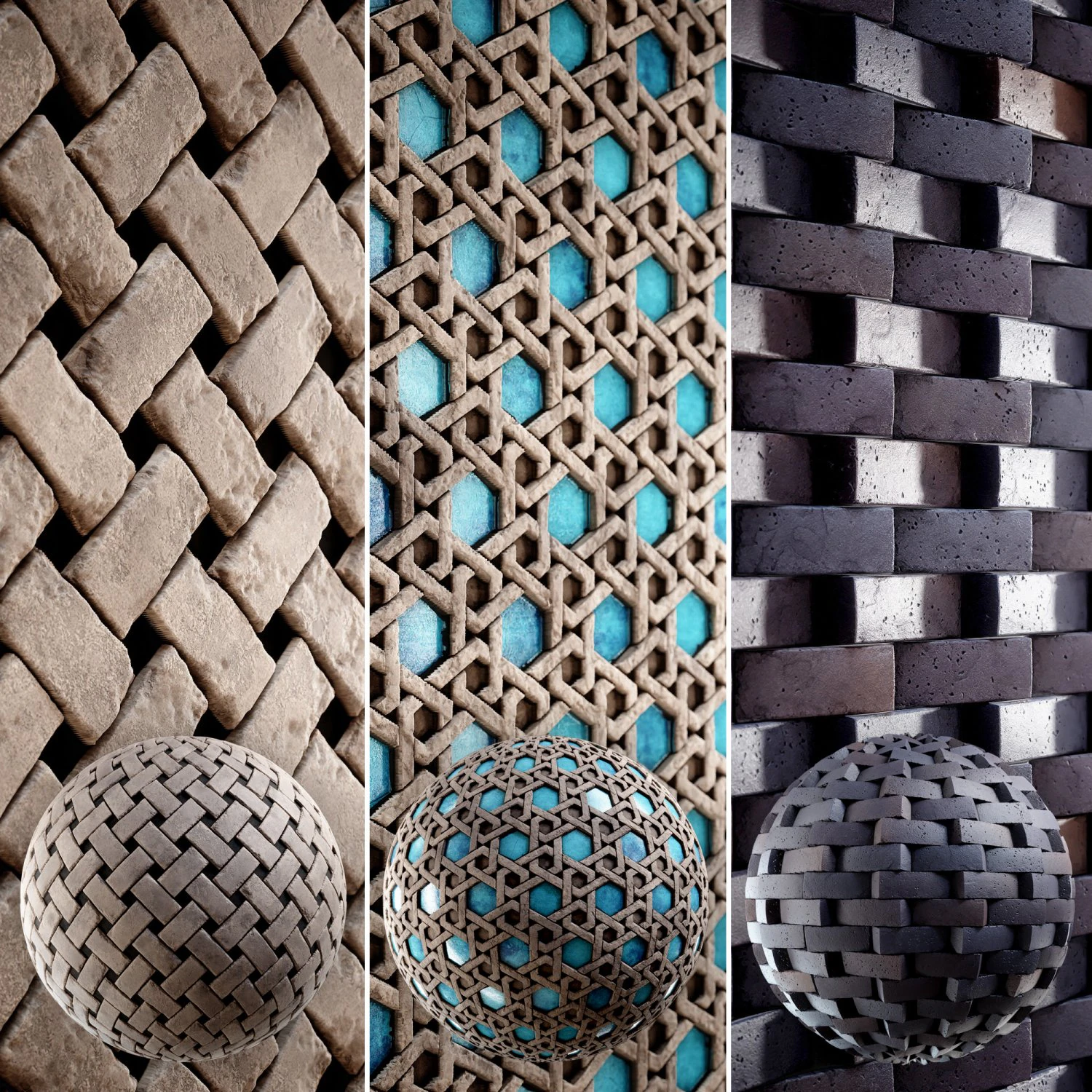 Brick 4K Materials V2-5 - 3 materials CG Textures .c4d .max .obj .3ds .fbx .stl .blend