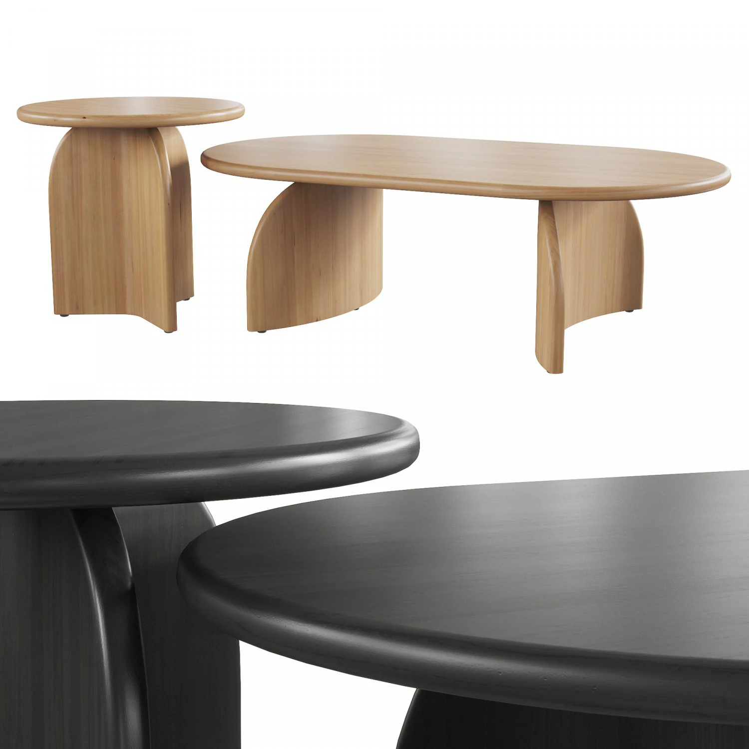 Lulu and Georgia Ada Oval Coffee Table and Side Table Natural 3D Model .c4d .max .obj .3ds .fbx .stl .blend 