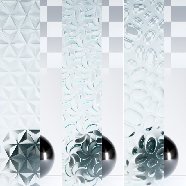 Glass 4K Materials V1-7 - 3 materials CG Текстури .c4d .max .obj .3ds .fbx .stl .blend 