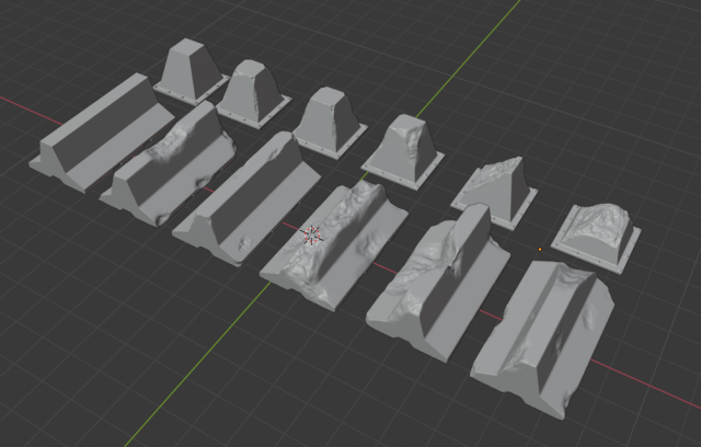 concrete barrier and dragon teeth for wargames 3D 프린트 모델 .c4d .max .obj .3ds .fbx .stl .blend 