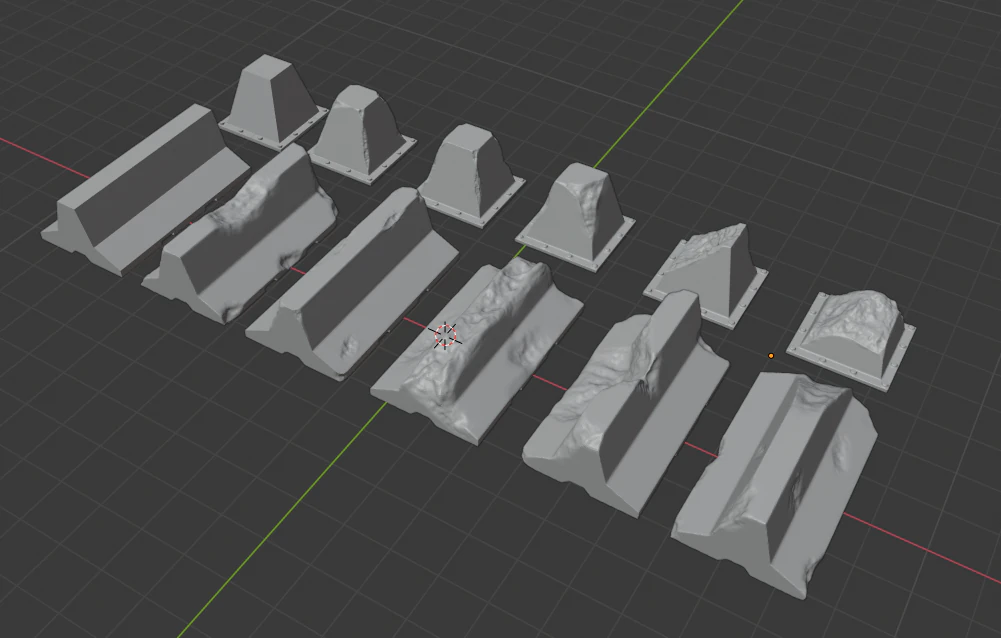 concrete barrier and dragon teeth for wargames 3D Print Model .c4d .max .obj .3ds .fbx .stl .blend 