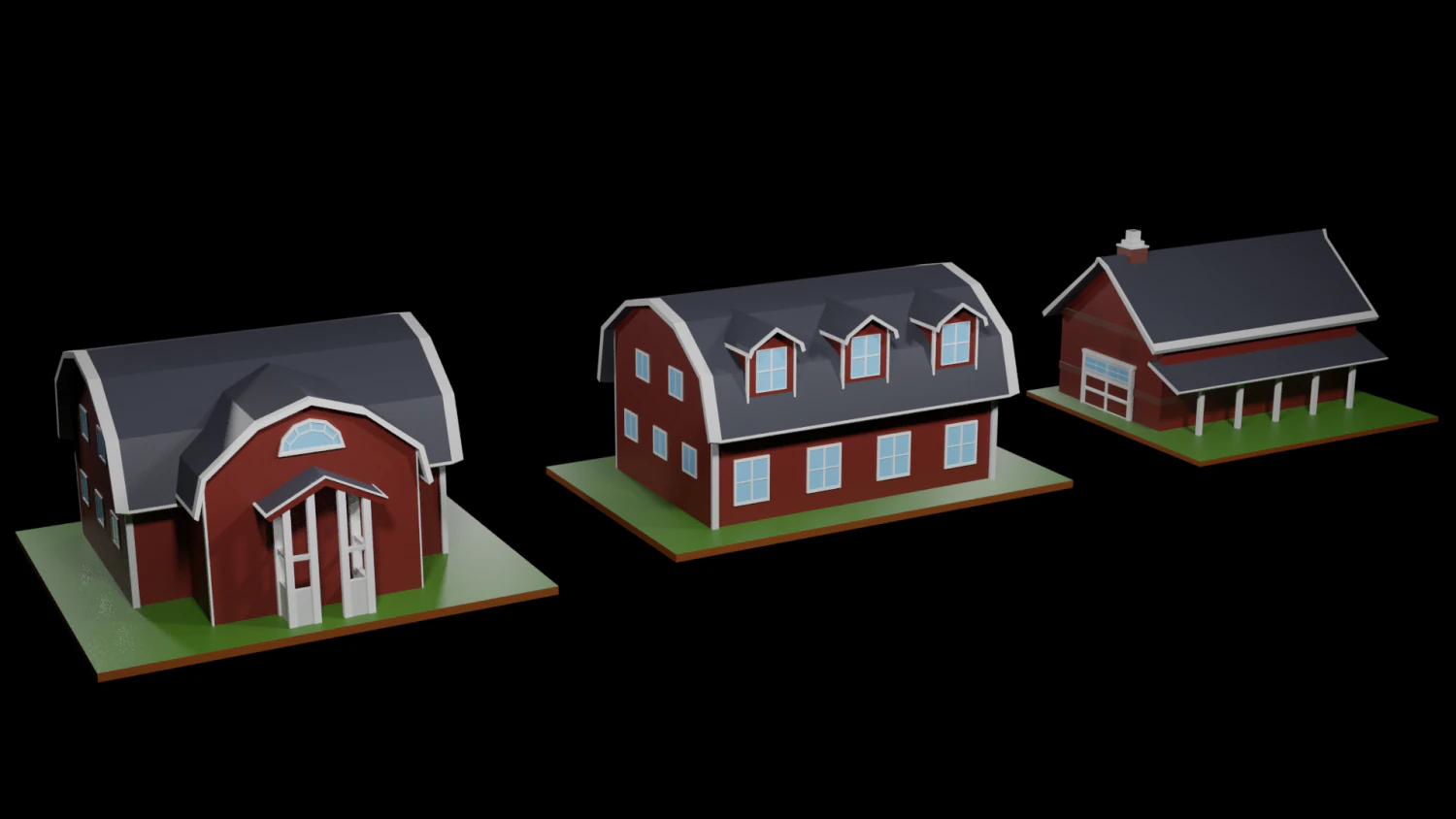 low poly farmhouses pack 3D Model .c4d .max .obj .3ds .fbx .stl .blend 