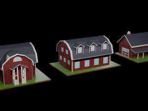 low poly farmhouses pack 3D Model