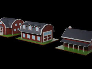 low poly farmhouses pack 3D Model