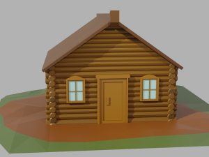 cartoon low-poly wooden house Model 3D