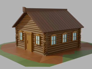 cartoon low-poly wooden house Model 3D
