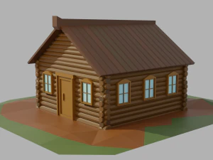 cartoon low-poly wooden house 3D Model
