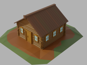 cartoon low-poly wooden house Model 3D