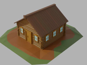 cartoon low-poly wooden house 3D Model