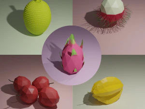 pacote de frutas low poly-2 Modelo 3D