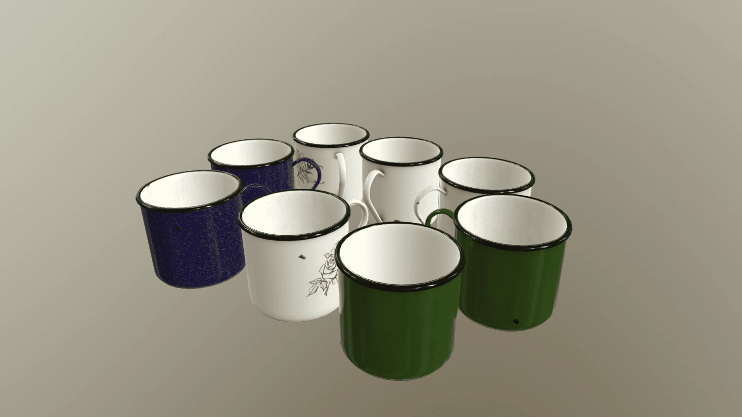 set of mugs 3D Model .c4d .max .obj .3ds .fbx .stl .blend 