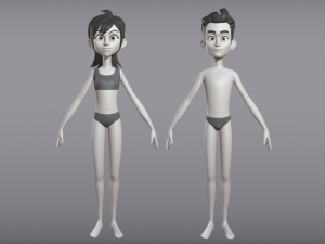 male and female cartoon characters base mesh Model 3D